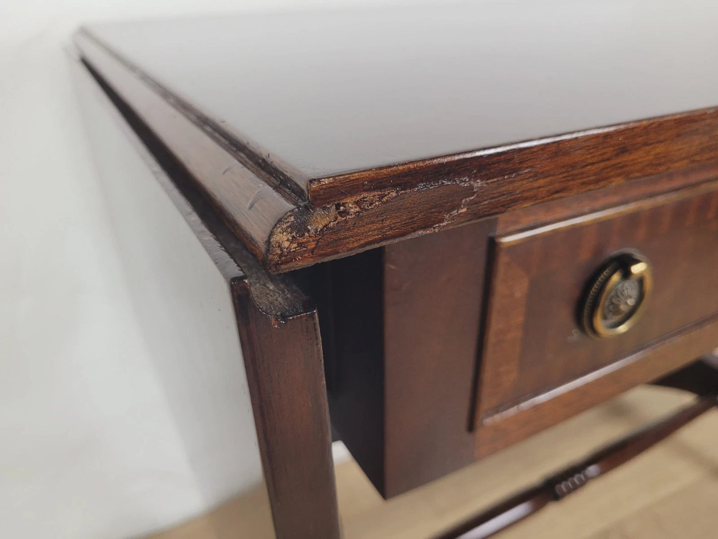 Drop Leaf Side Table Drawers Mahogany Castors Vintage 1940s Delivery Available