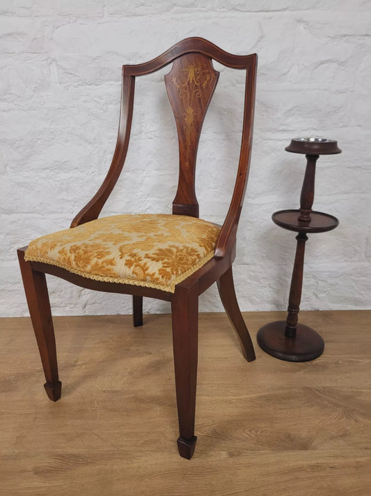Edwardian Bedroom Chair Inlaid Floral Motif Upholstered Postage Available