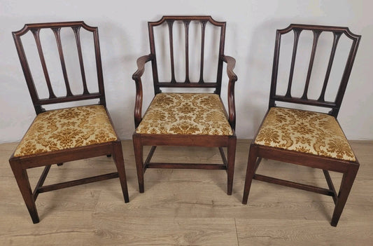 Victorian Dining Chairs Set 3 Carved Floral Upholstery 19thC Delivery Available