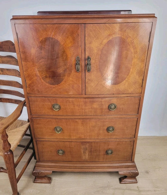 Vintage Walnut Dresser Cabinet Tallboy Linen Art Deco 1930s Delivery Available