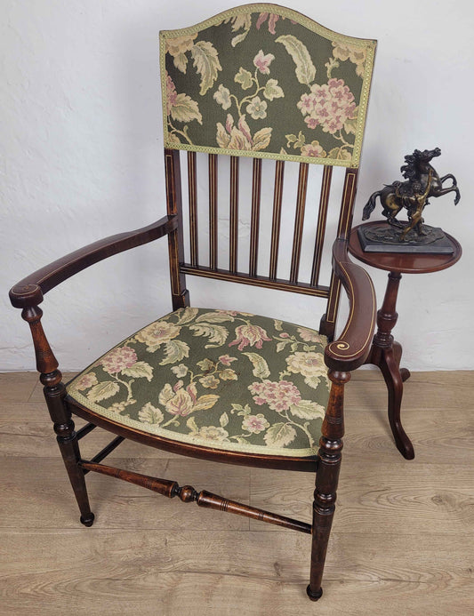 Edwardian Armchair Inlaid Floral Upholstery English 1900s Postage Available