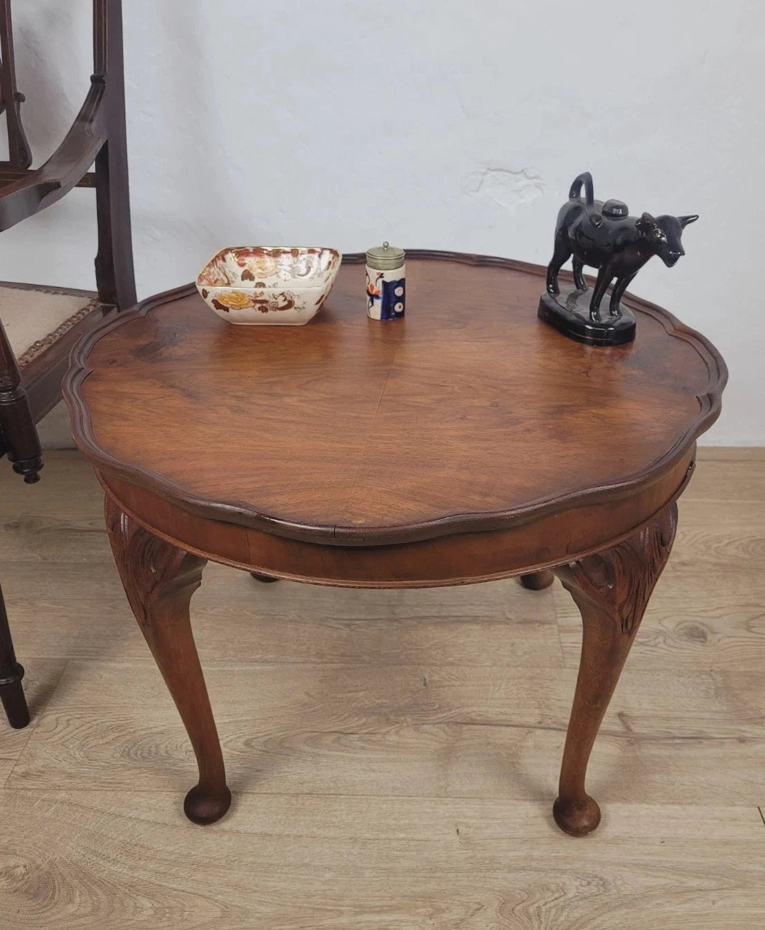 Walnut Coffee Side Table Circular Scalloped Cabriole Carved Postage Available