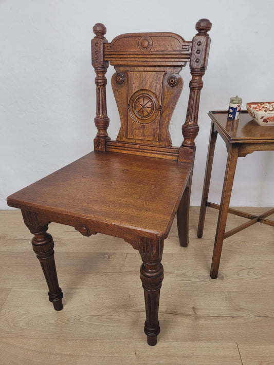 Victorian Hall Chair Oak Carved 19thC Antique English Postage Available