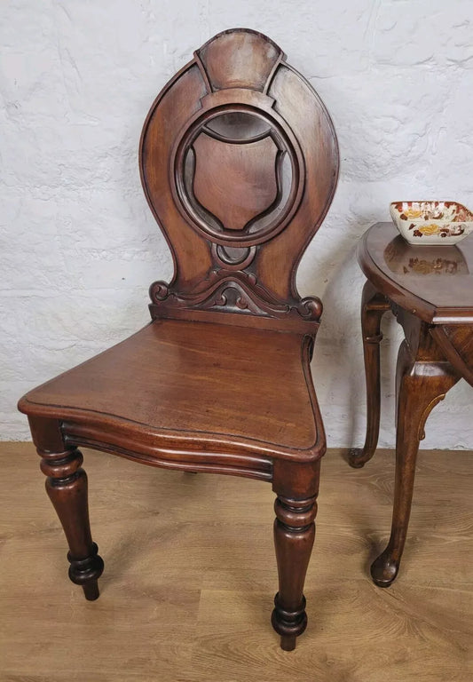 Georgian Hall Chair Shield Back Circa 1860 Carved English Postage Available