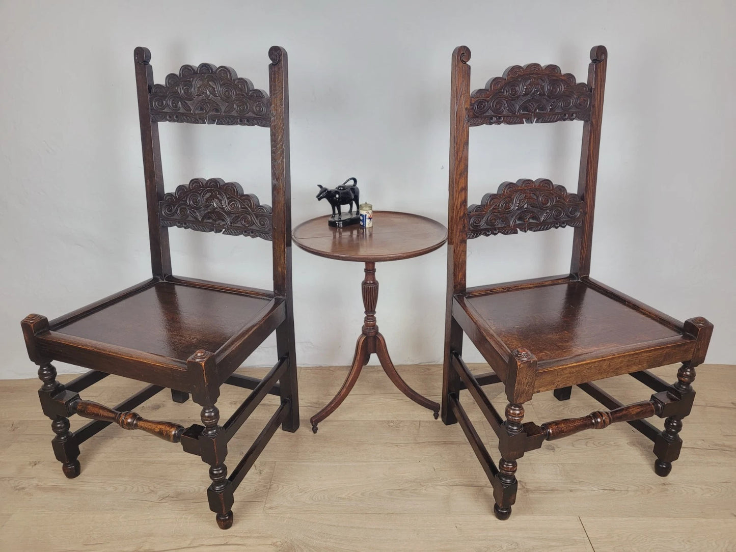 Yorkshire Side Chairs Pair Carved Farmhouse Vintage 1950s Delivery Available