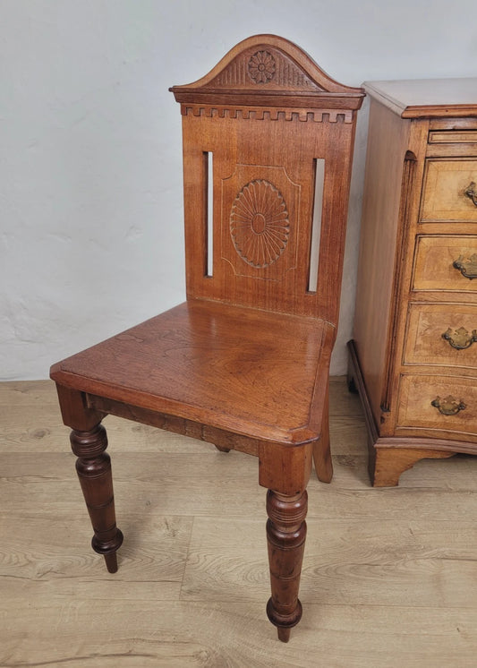 Victorian Hall Chair Chapel Carved 19thC Antique English Postage Available