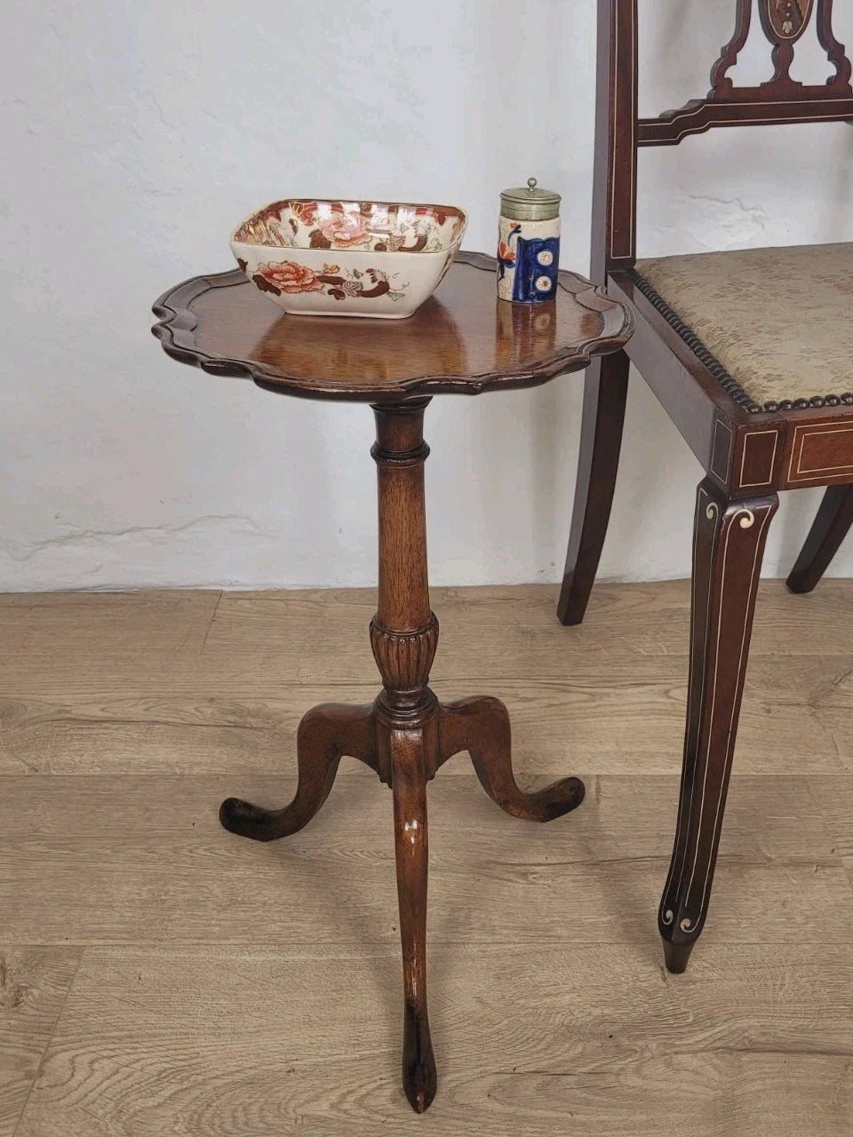Tripod Wine Table English Scalloped Edge Antique Style 1960s Postage Available
