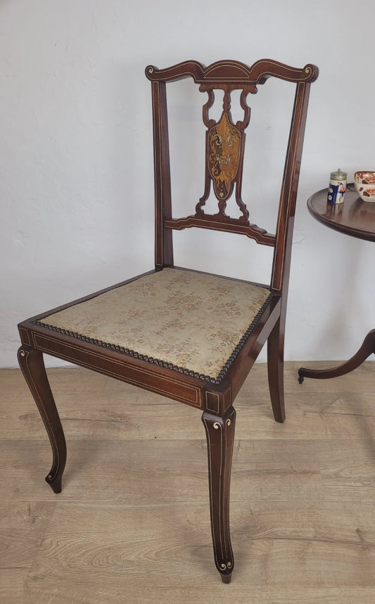 Edwardian Bedroom Chair Inlaid Floral Upholstery Cabriole Legs Postage Available