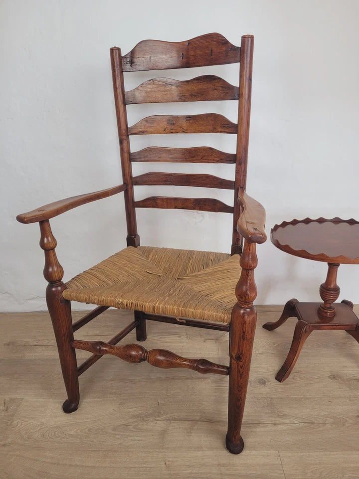Ladderback Armchair Elm 19th Century Country Rush Seat Antique Postage Available