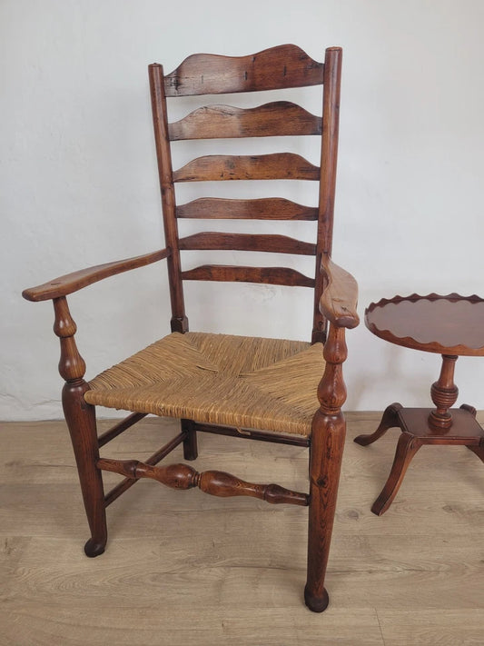 Ladderback Armchair Elm 19th Century Country Rush Seat Antique Postage Available