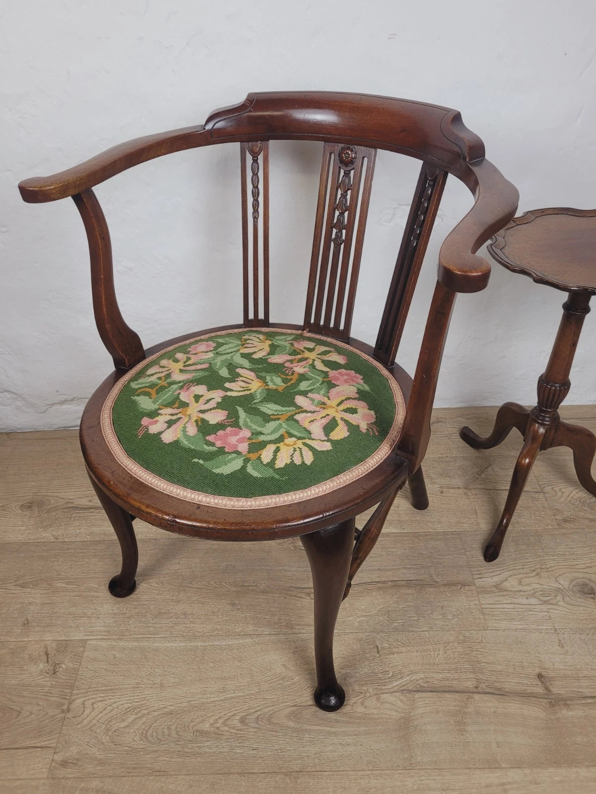 Vintage Tub Chair 1950's Mid Century English Floral Wool Seat Postage Available