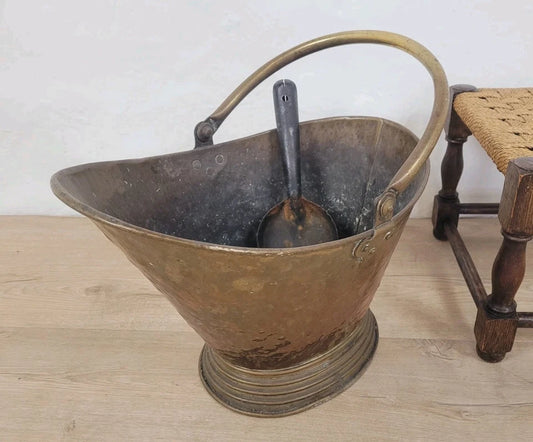 Victorian Brass Coal Scuttle Bucket Shovel 19thC Antique Postage Available
