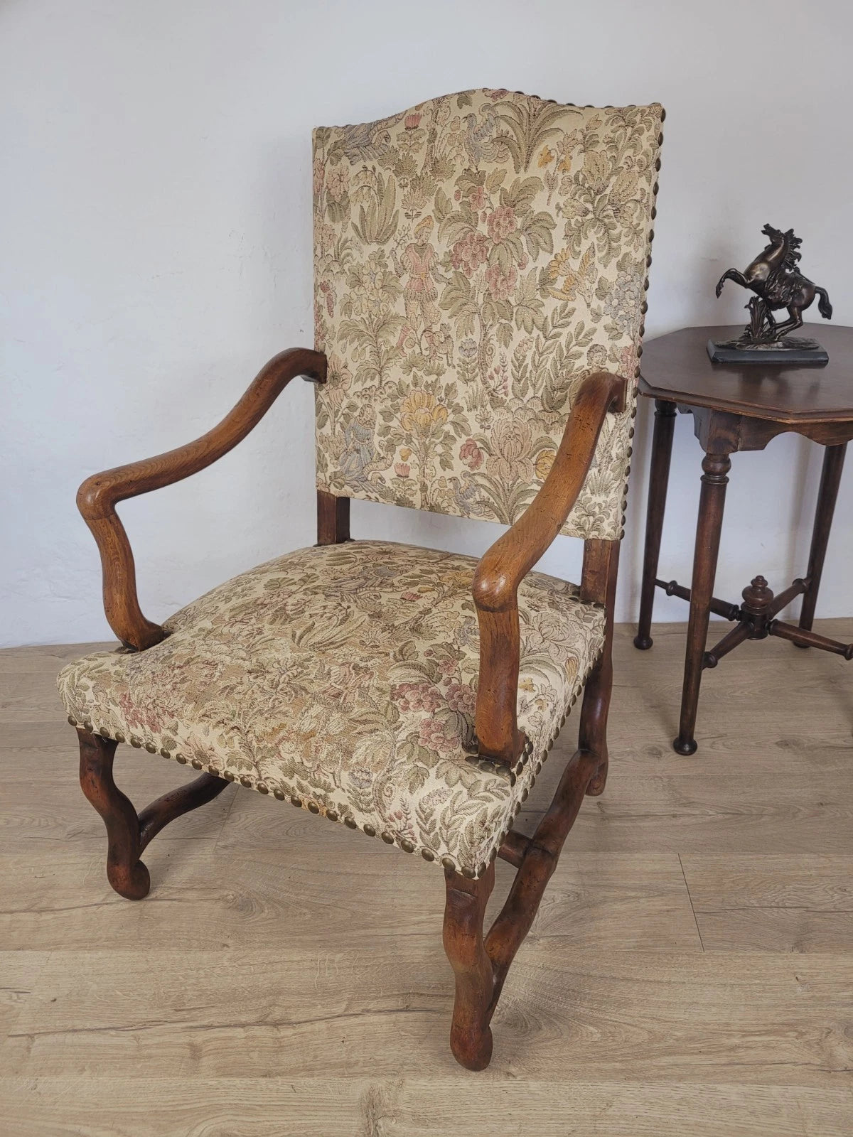 French Walnut Open Armchair 19th Century Upholstered Antique Delivery Available