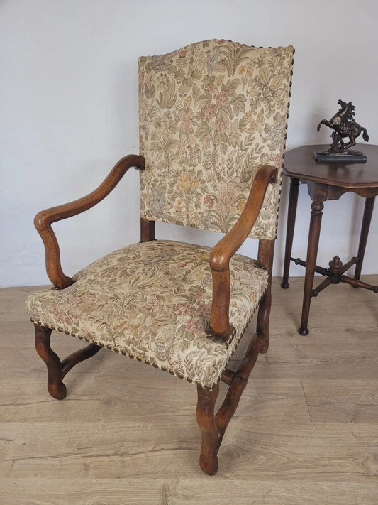 French Walnut Open Armchair 19th Century Upholstered Antique Delivery Available
