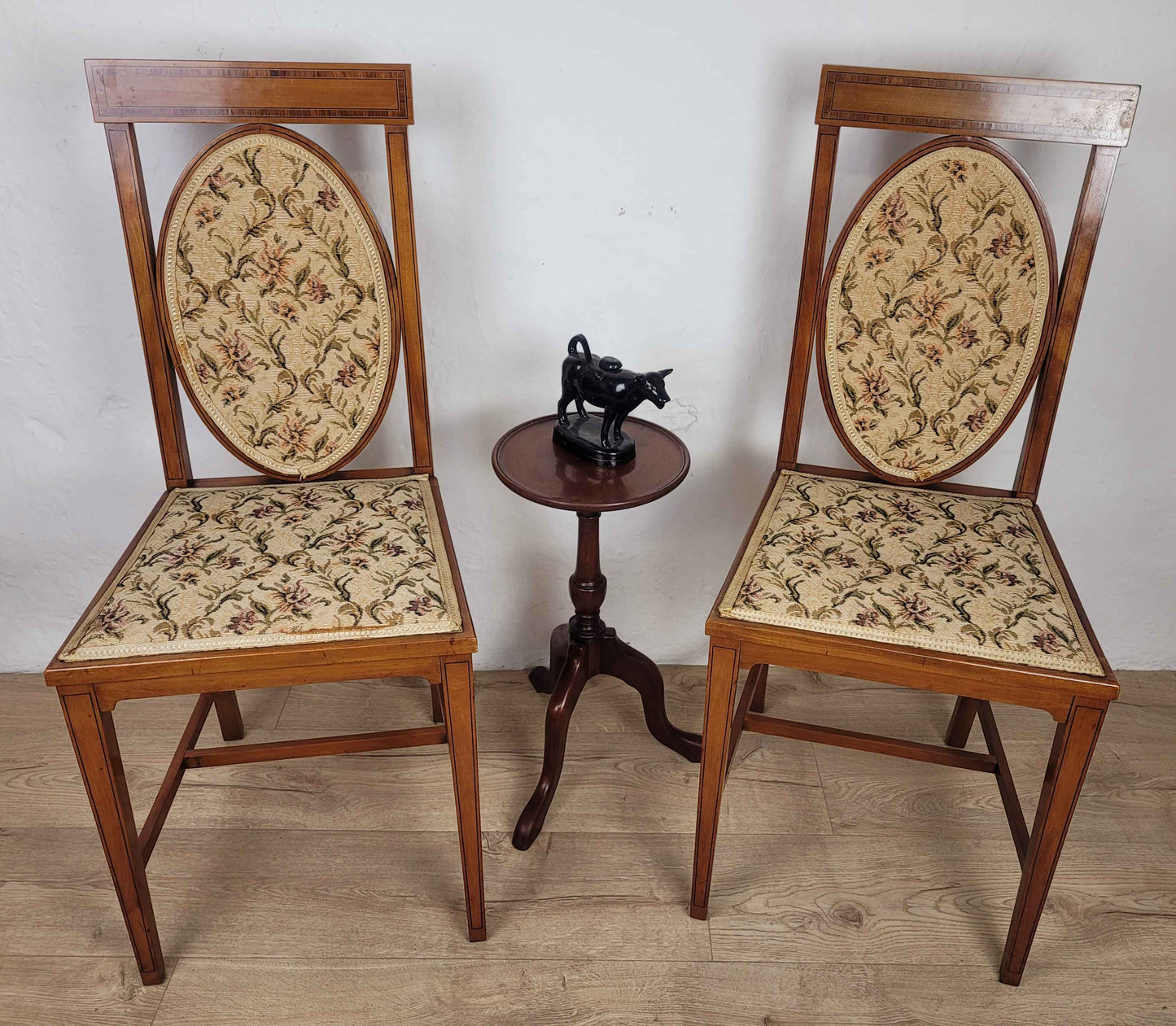 Edwardian Bedroom Chairs Oval Back Crossband Floral Upholstery Postage Available