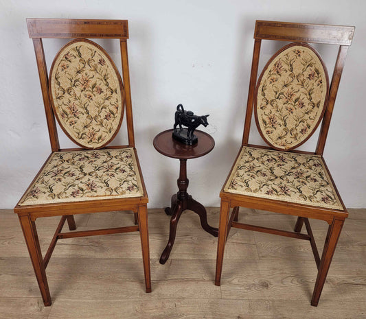 Edwardian Bedroom Chairs Oval Back Crossband Floral Upholstery Postage Available