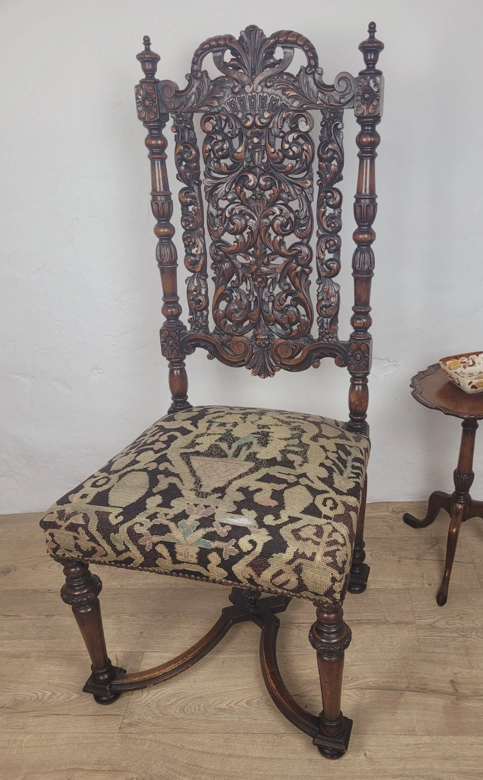 Walnut Hall Chair Carved High Back 17thC Style Vintage Delivery Available