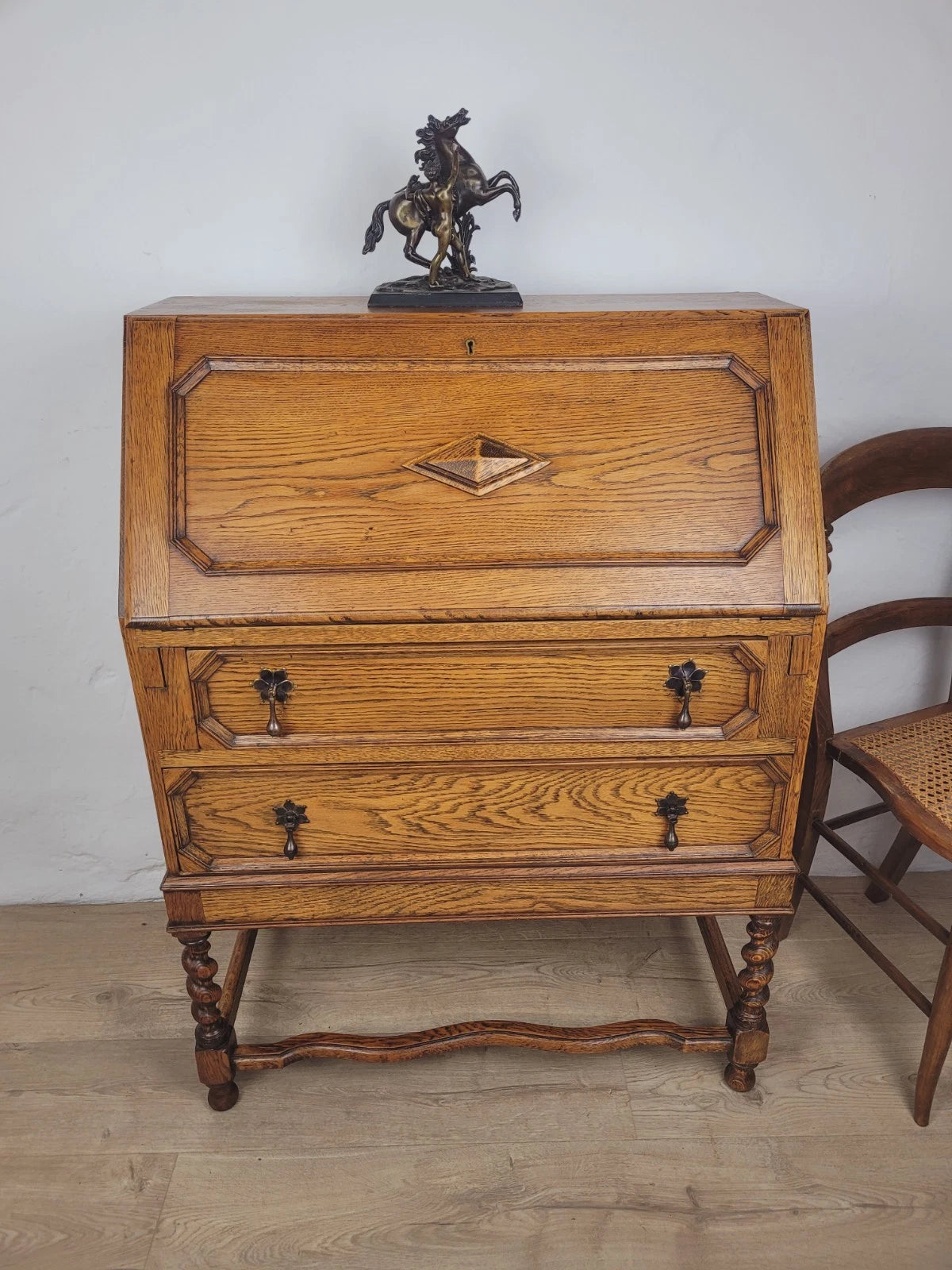 Oak Writing Bureau Desk Vintage 1950s Storage Country Rustic Delivery Available