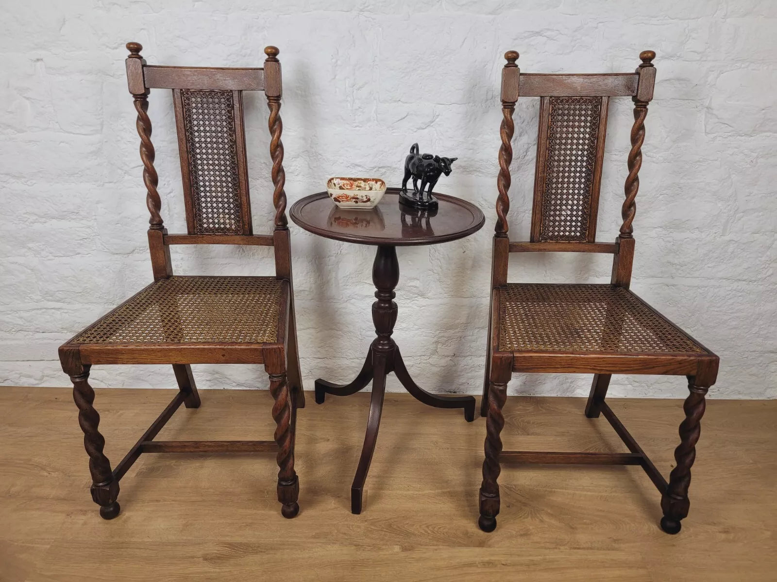 Victorian Dining Chairs Pair Oak Barley Twist Country Bergere Postage Brilliantiques