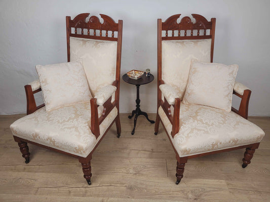 Pair of Vintage Armchairs Castors Floral Upholstery Reprod Delivery Available