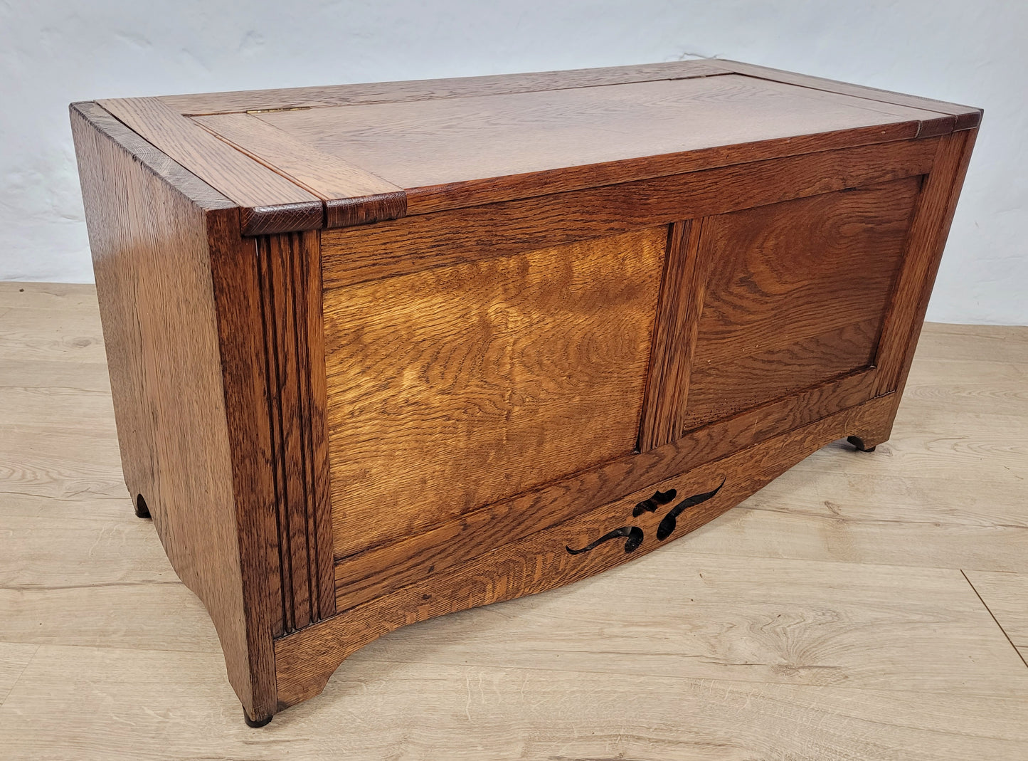 Vintage Oak Coffer Blanket Box Chest Trunk 1970 Carved Storage Postage Available