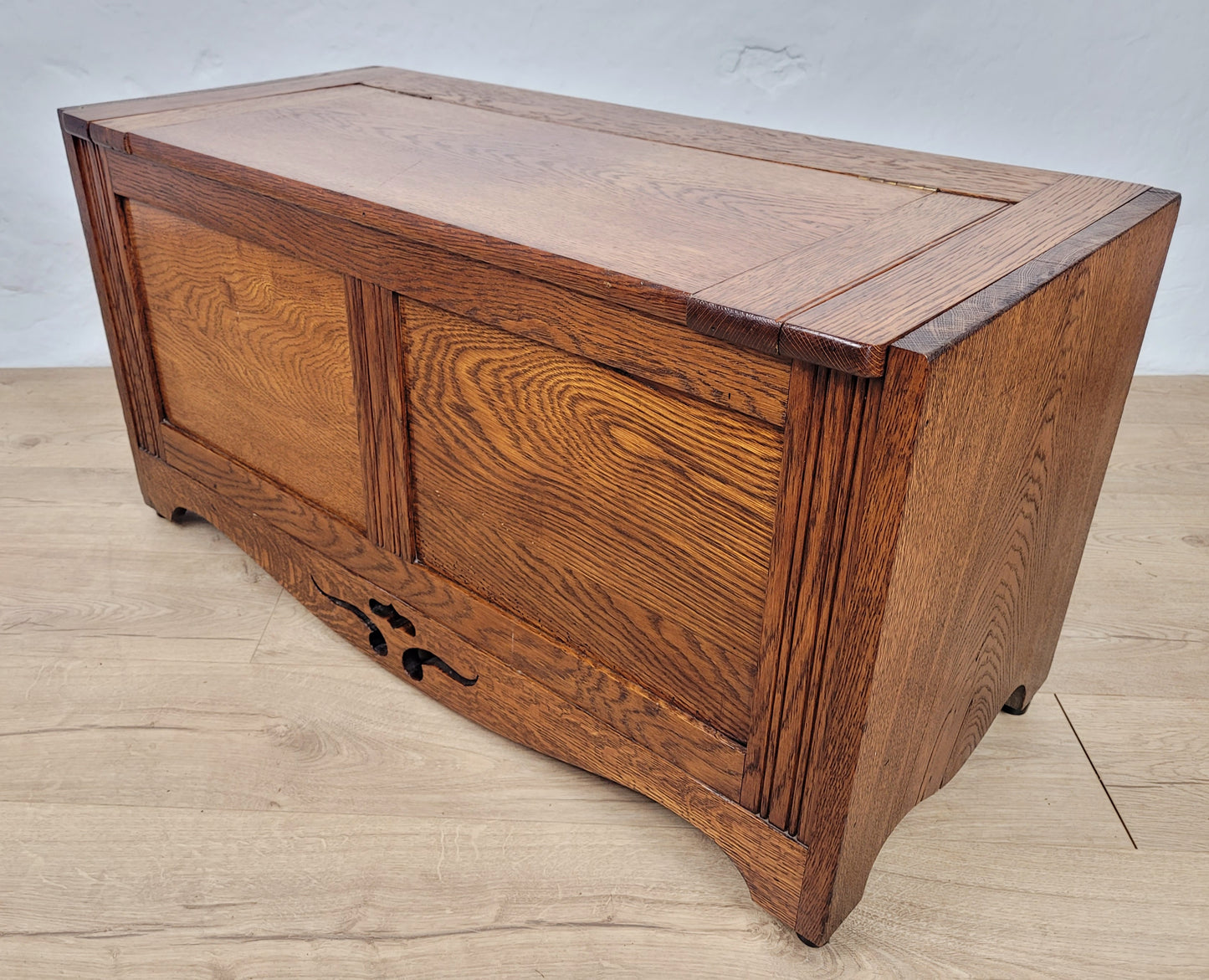 Vintage Oak Coffer Blanket Box Chest Trunk 1970 Carved Storage Postage Available