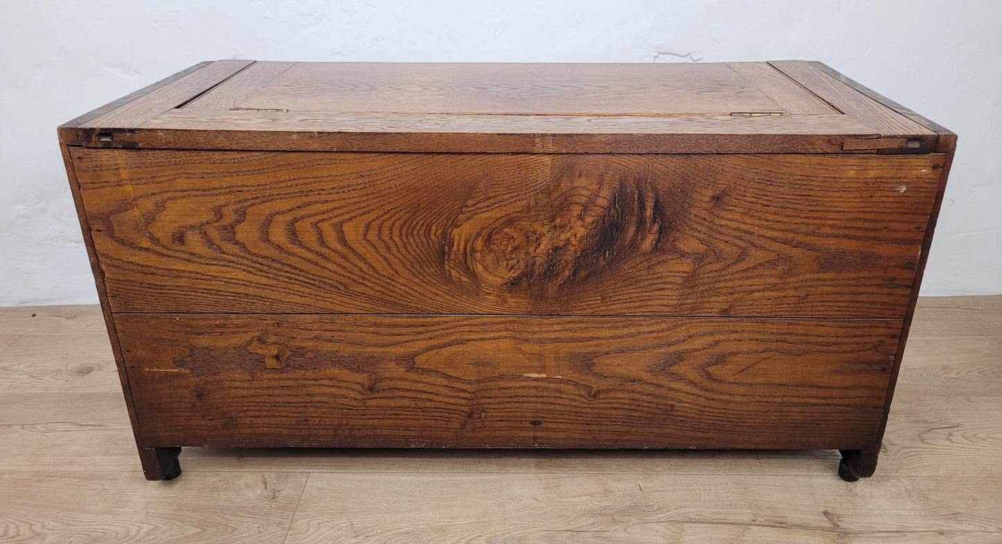 Vintage Oak Coffer Blanket Box Chest Trunk 1970 Carved Storage Postage Available