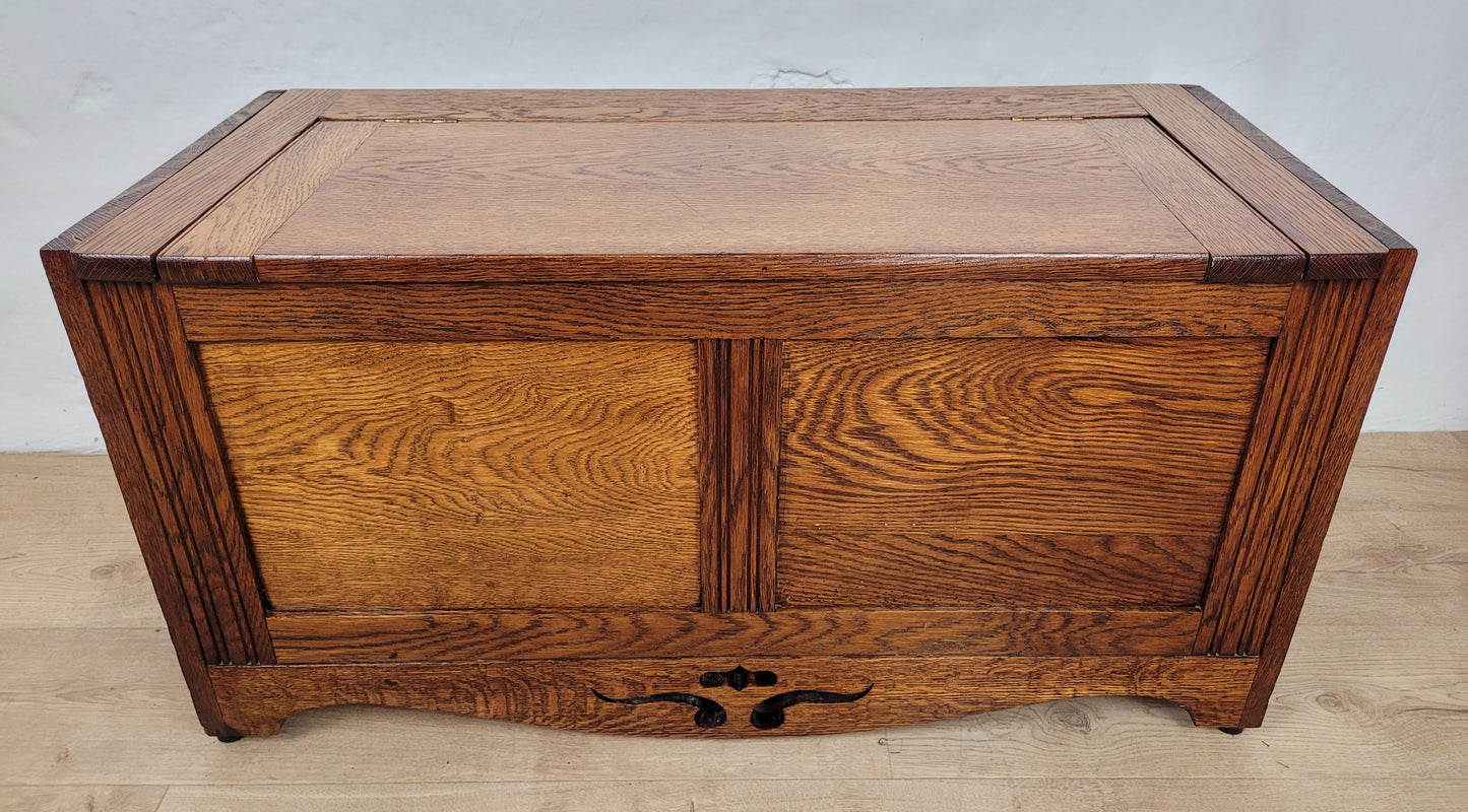 Vintage Oak Coffer Blanket Box Chest Trunk 1970 Carved Storage Postage Available