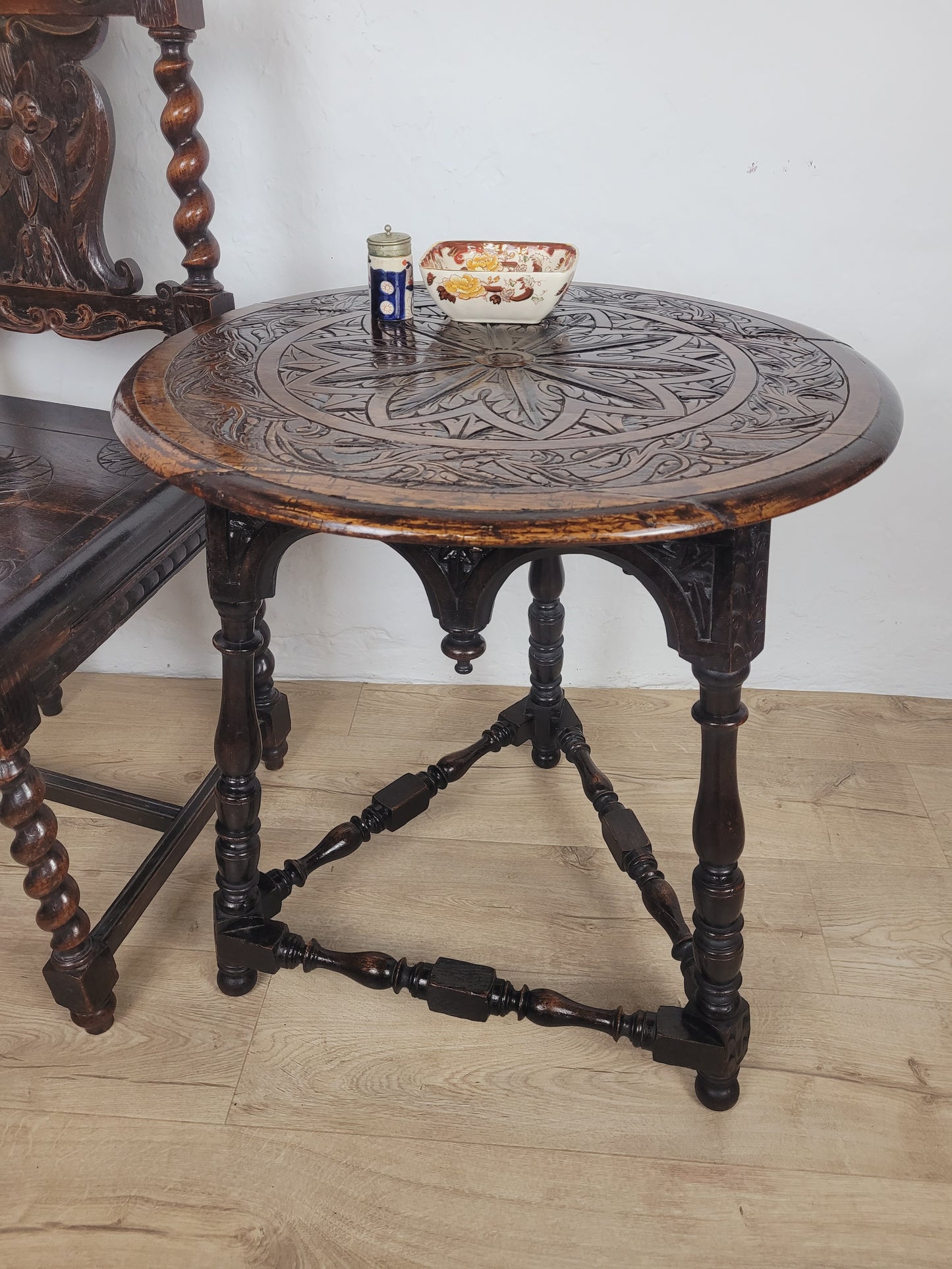 Victorian Circular Occasional Table Carved Oak 1900s Antique Postage Available