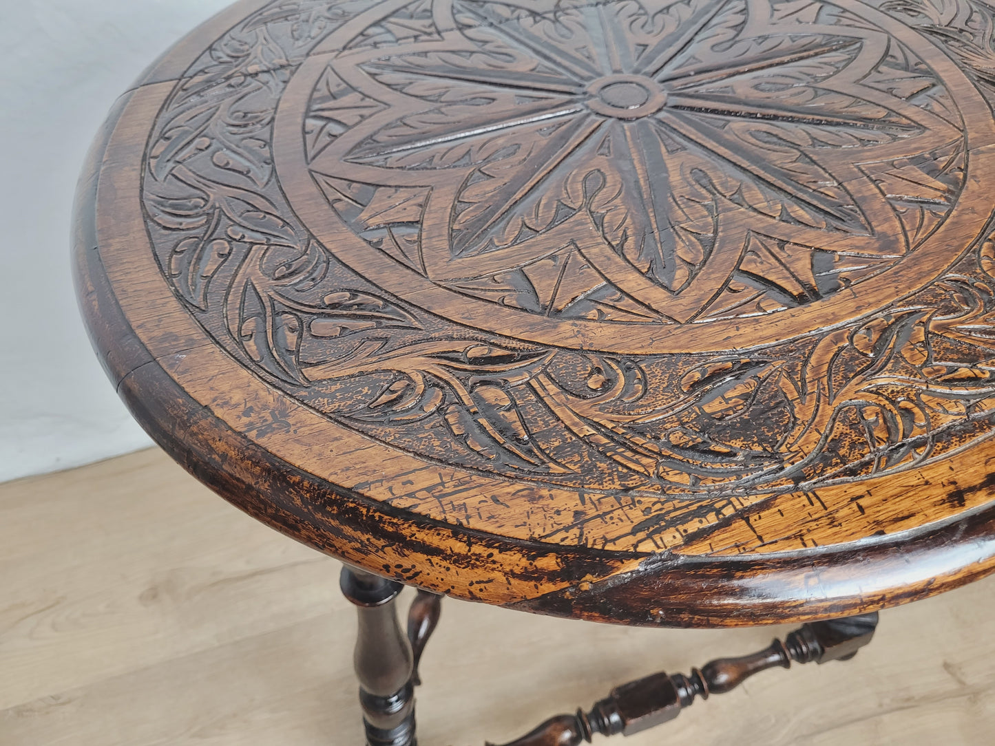 Victorian Circular Occasional Table Carved Oak 1900s Antique Postage Available