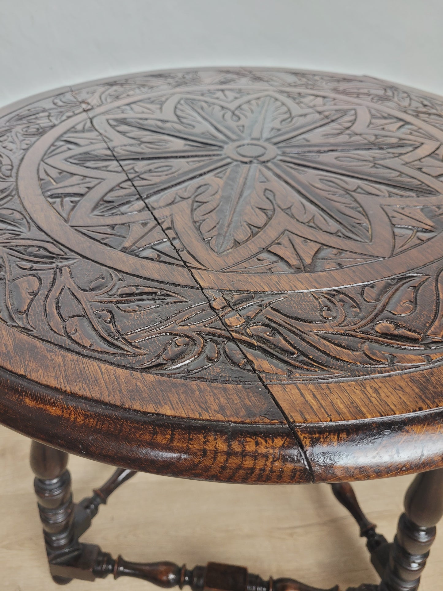 Victorian Circular Occasional Table Carved Oak 1900s Antique Postage Available