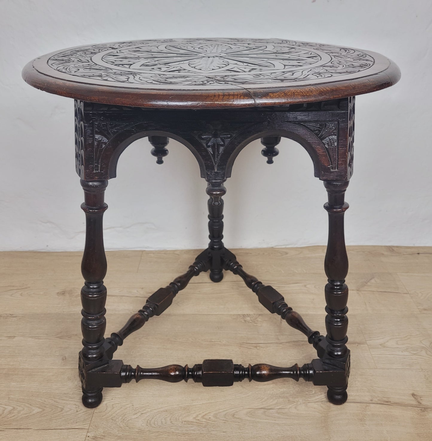 Victorian Circular Occasional Table Carved Oak 1900s Antique Postage Available