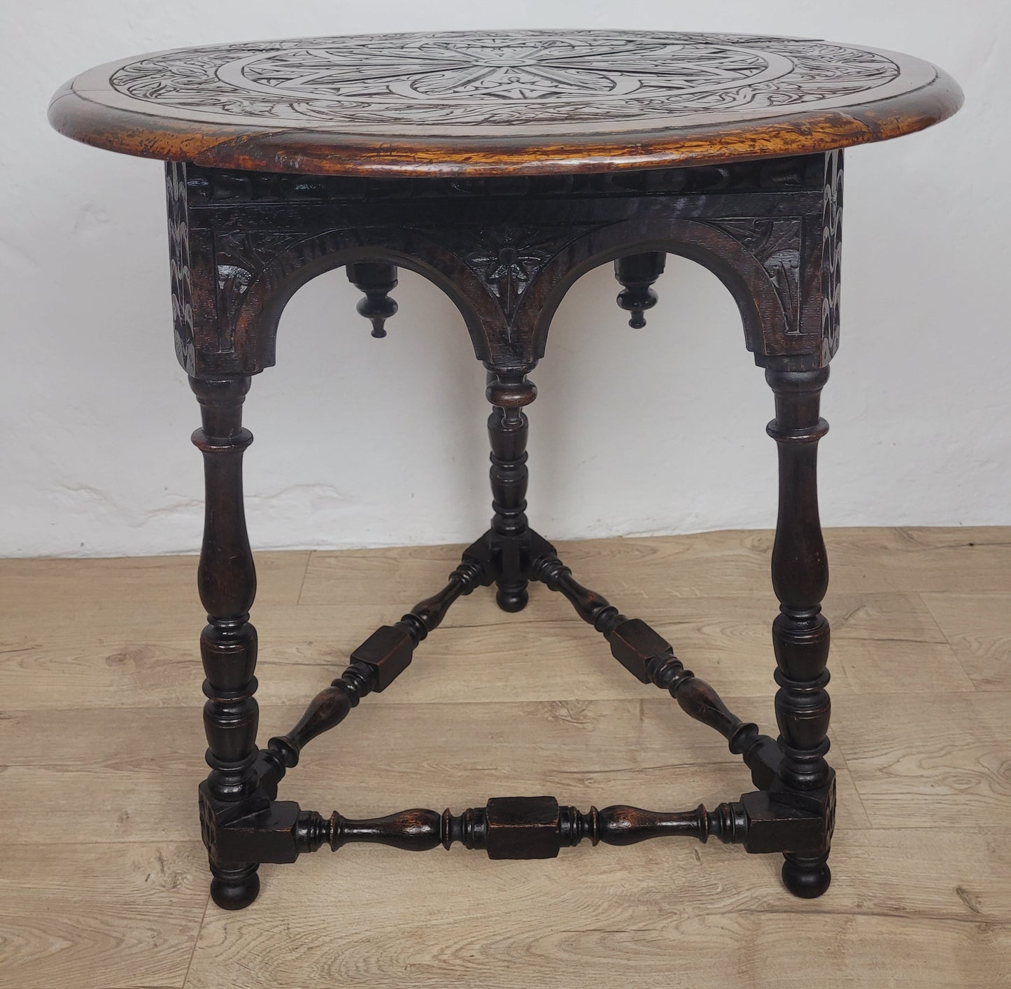 Victorian Circular Occasional Table Carved Oak 1900s Antique Postage Available