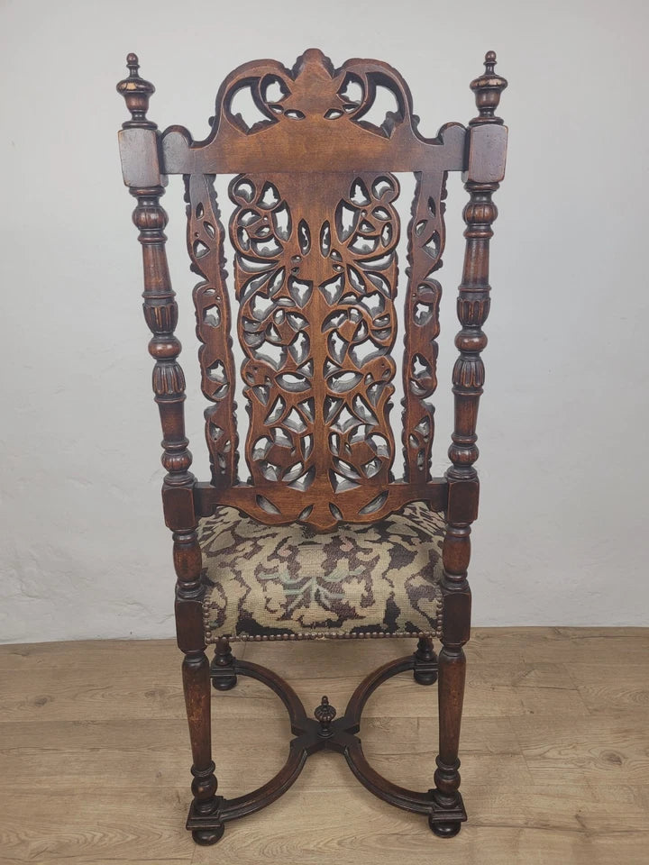 Walnut Hall Chair Carved High Back 17thC Style Vintage Delivery Available