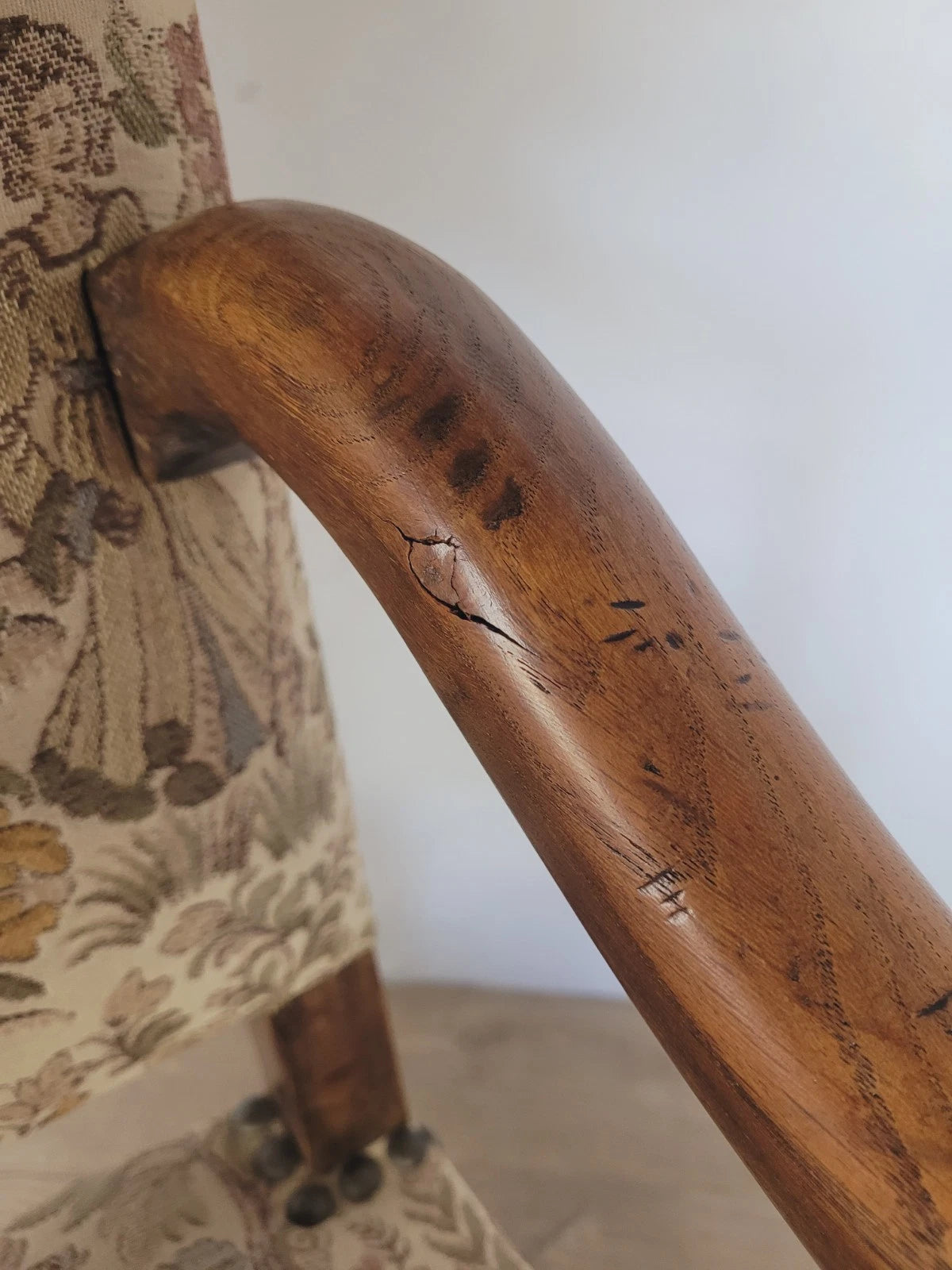 French Walnut Open Armchair 19th Century Upholstered Antique Delivery Available