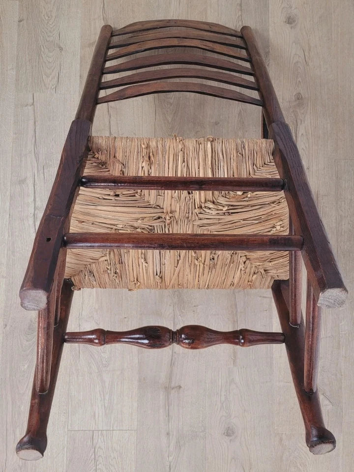 Ladderback Armchair Elm 19th Century Country Rush Seat Antique Postage Available