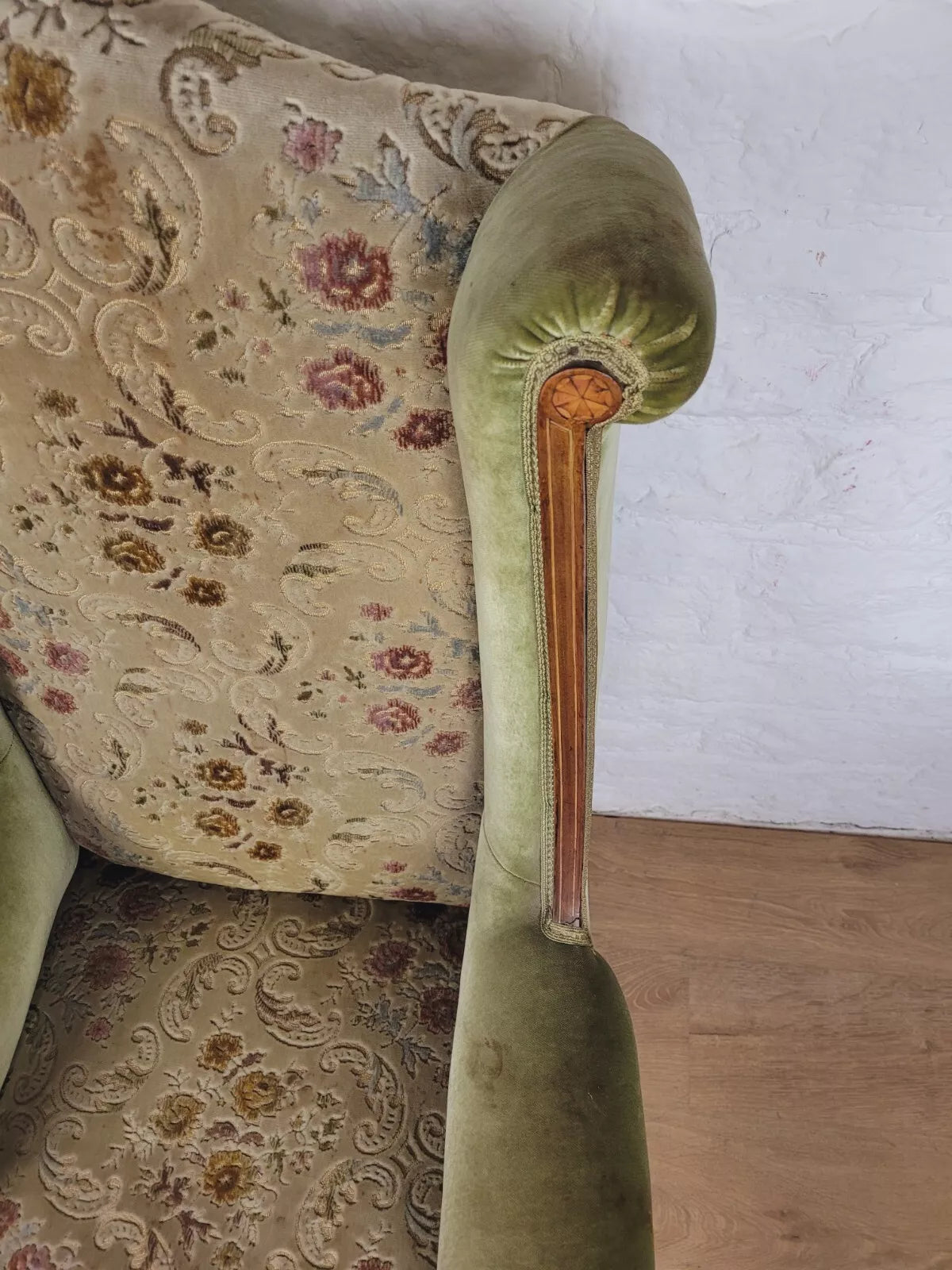 Edwardian Armchair Wing Back Patera Inlaid Castors Upholster Delivery Available