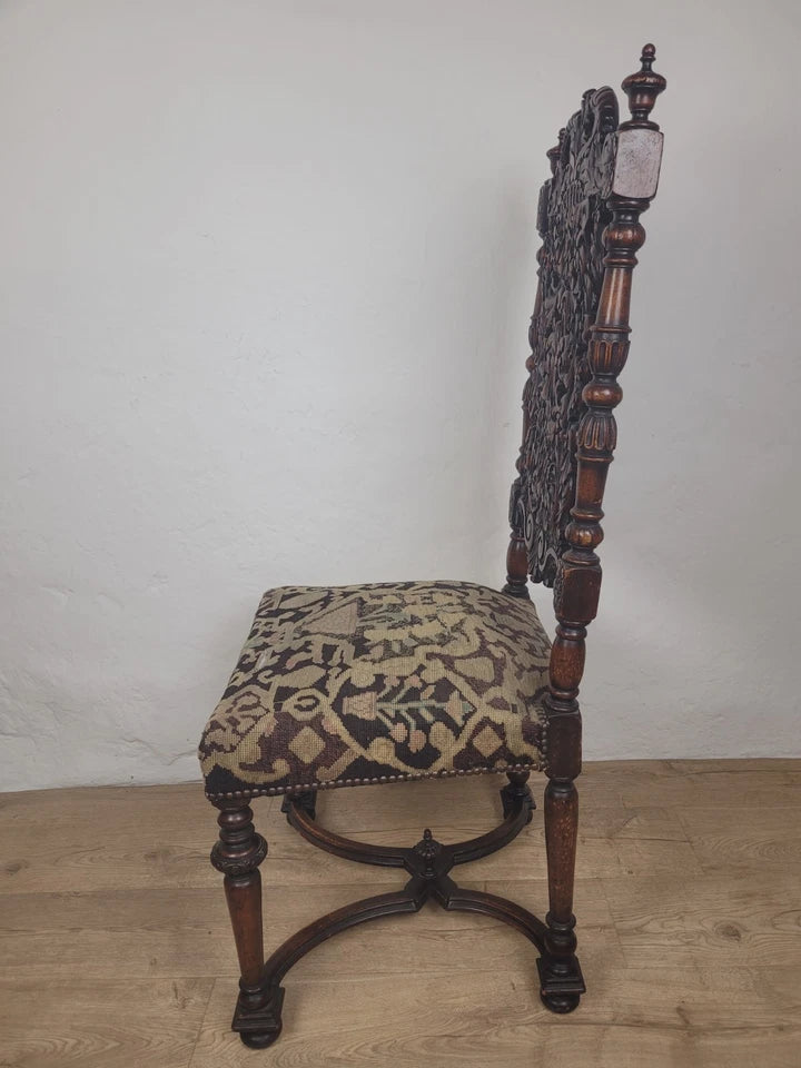 Walnut Hall Chair Carved High Back 17thC Style Vintage Delivery Available
