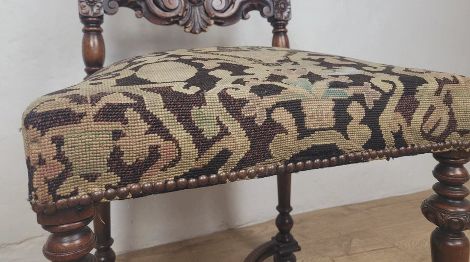 Walnut Hall Chair Carved High Back 17thC Style Vintage Delivery Available
