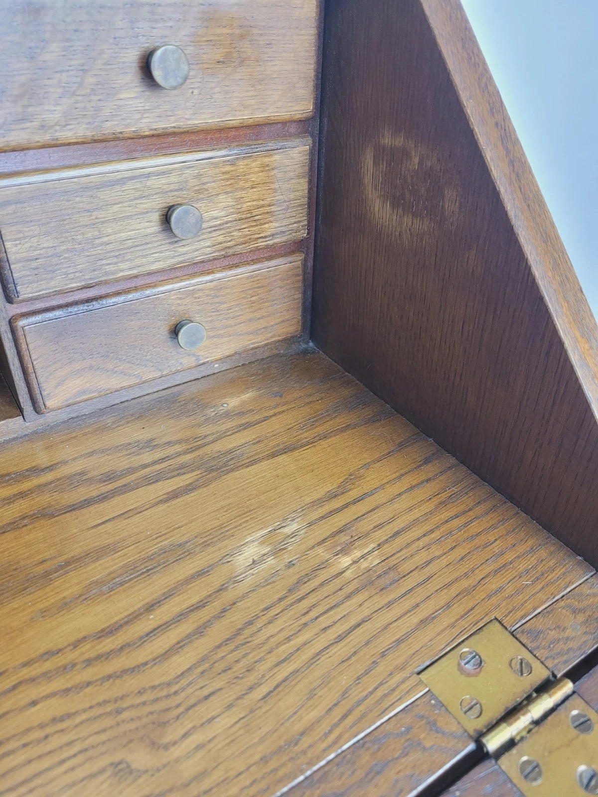 Oak Writing Bureau Desk Vintage Leather Mid Century Carved Delivery Available