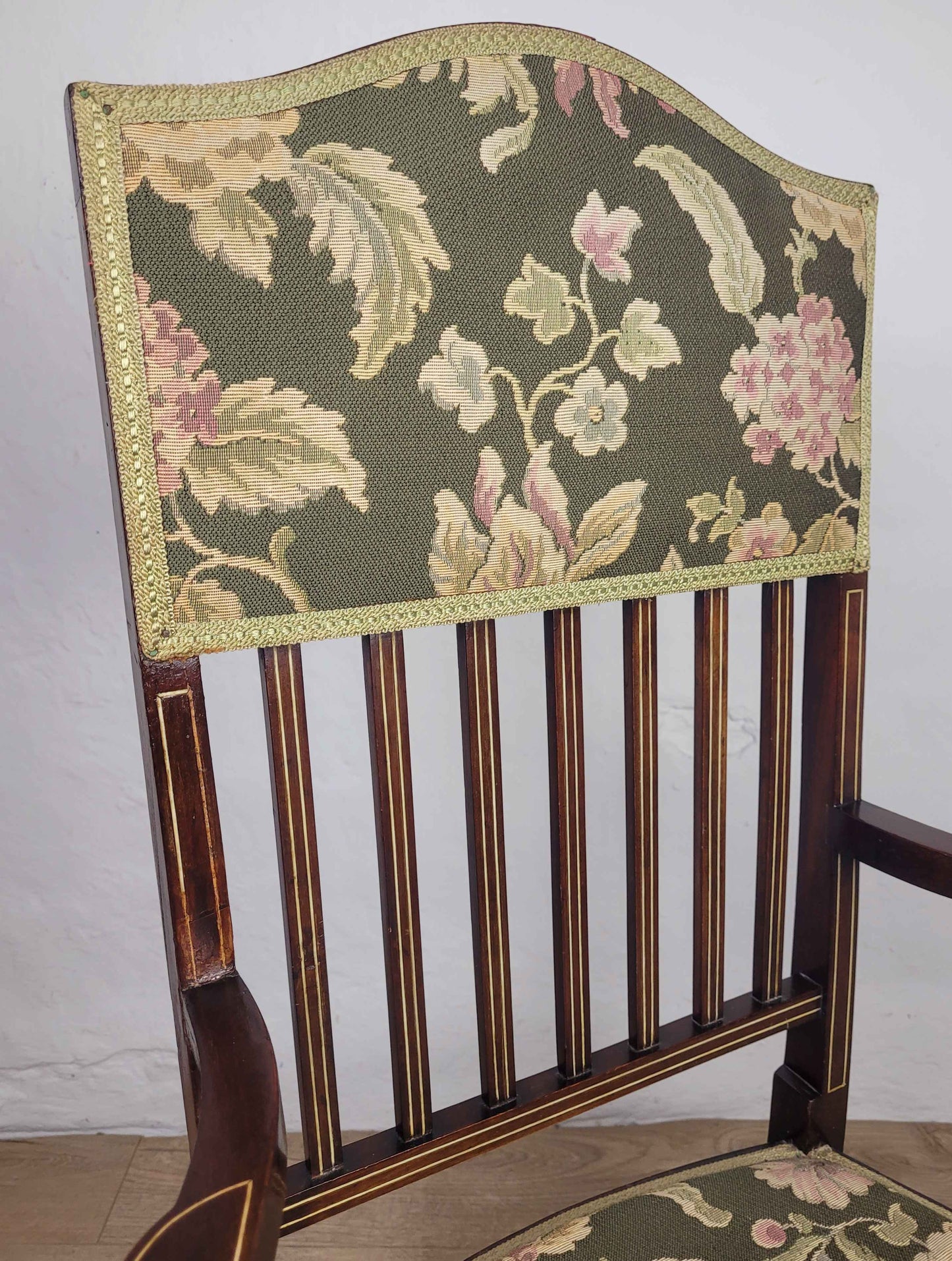 Edwardian Armchair Inlaid Floral Upholstery English 1900s Postage Available