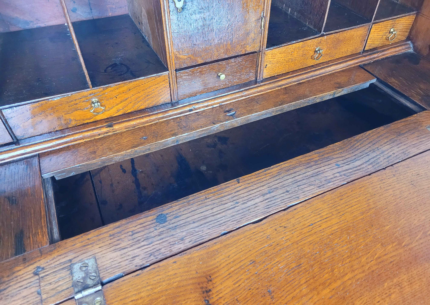Victorian Writing Bureau Desk 19thC Oak Drop Handles Antique Delivery Available
