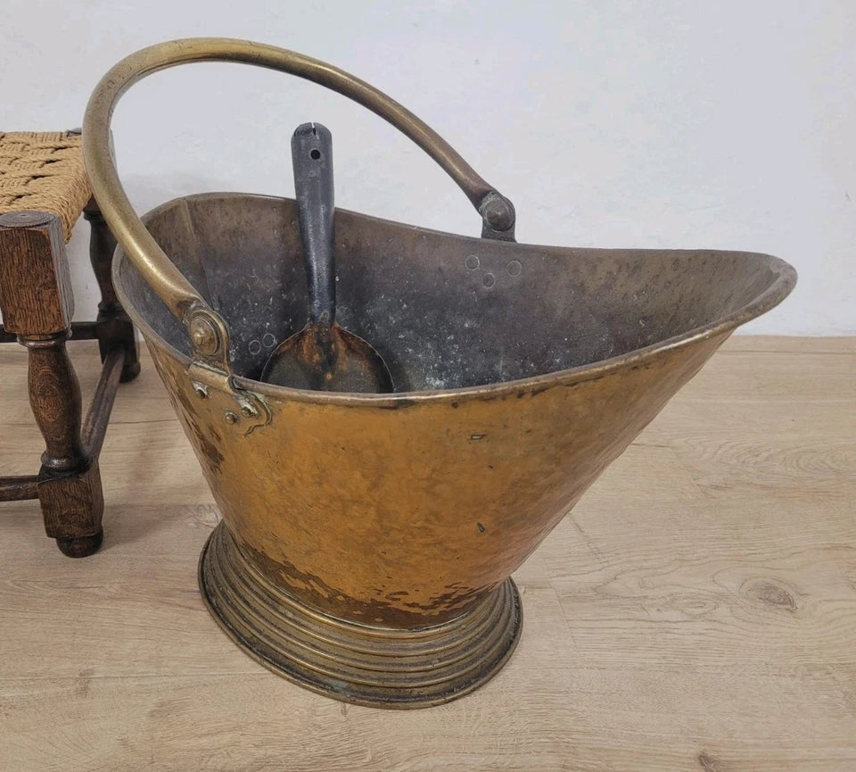 Victorian Brass Coal Scuttle Bucket Shovel 19thC Antique Postage Available