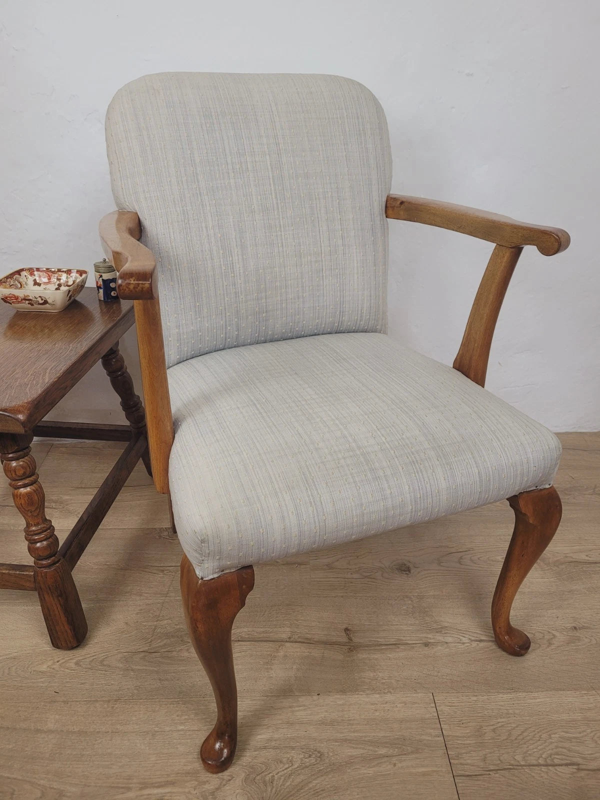 Walnut Armchair Vintage 1940s Duck Egg Blue Cabriole Legs Postage Available