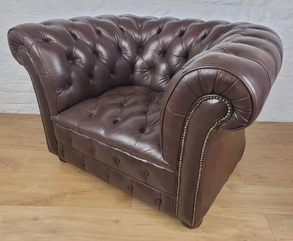 Chesterfield Club Armchair Button Back Brown Leather Delivery Available