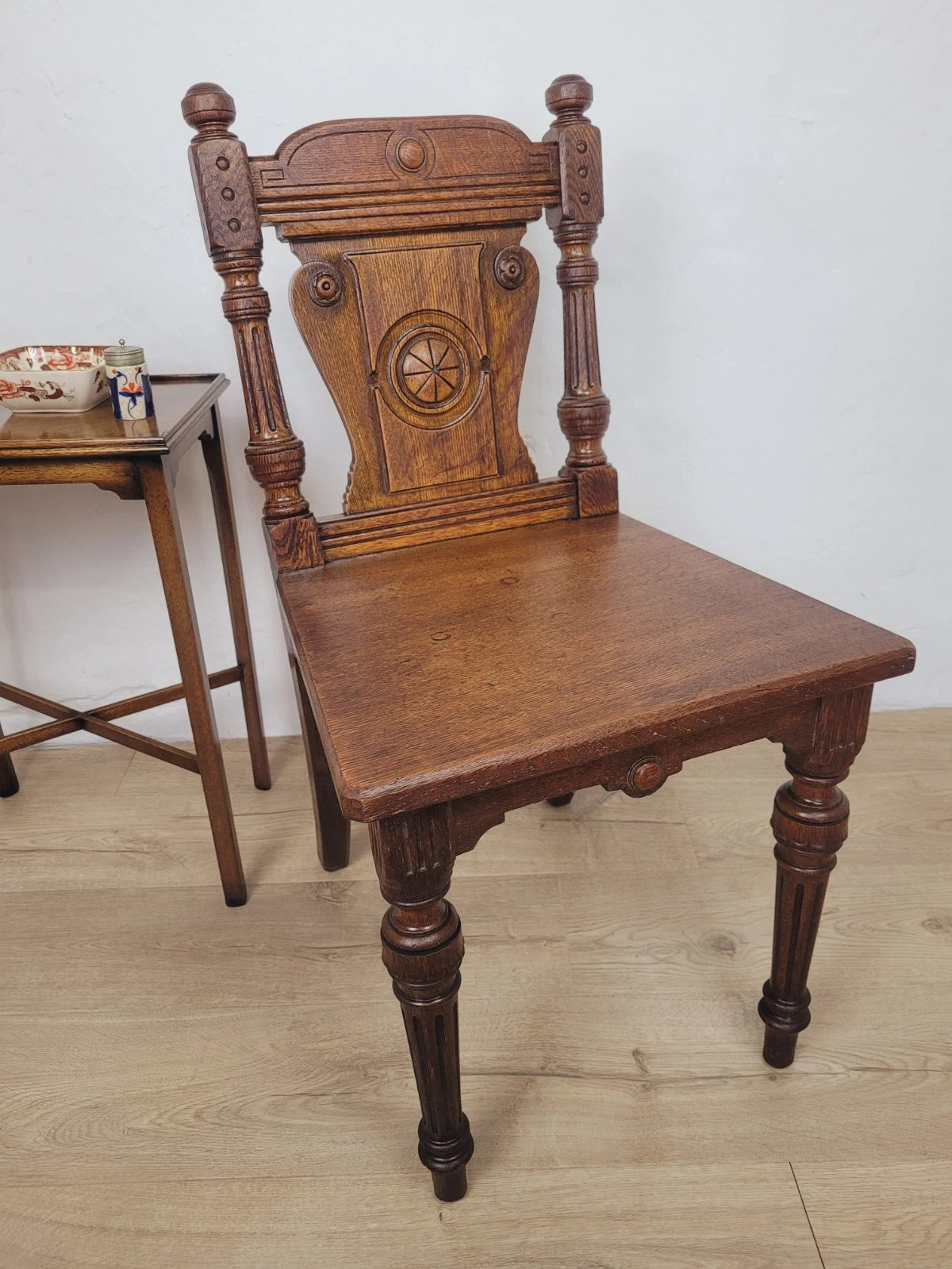 Victorian Hall Chair Oak Carved 19thC Antique English Postage Available