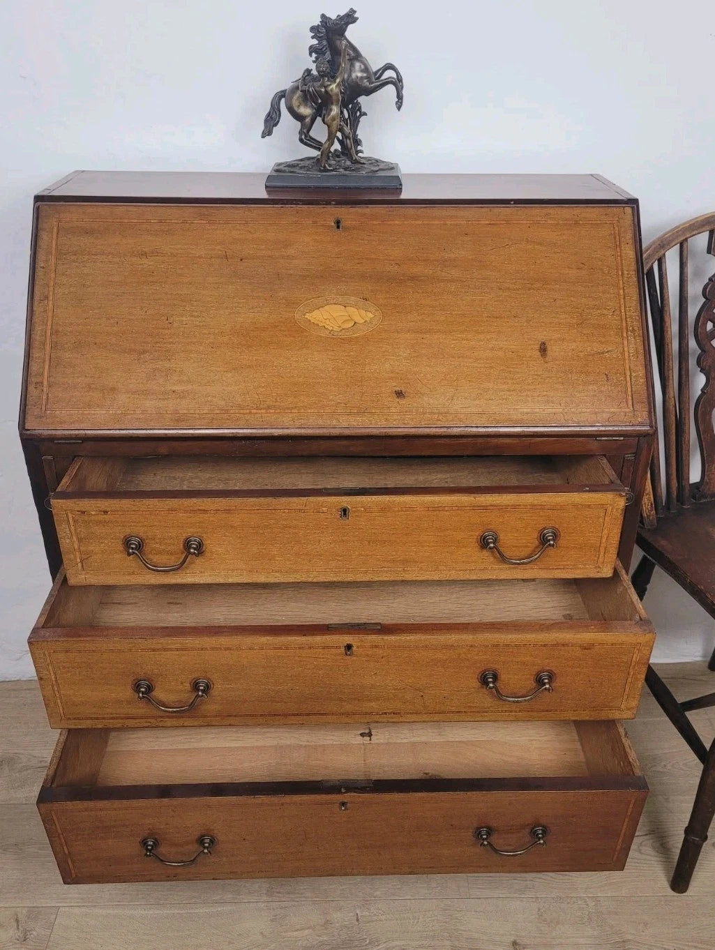 Edwardian Writing Bureau Desk Key & Lock Inlaid Antique 1910 Delivery Available