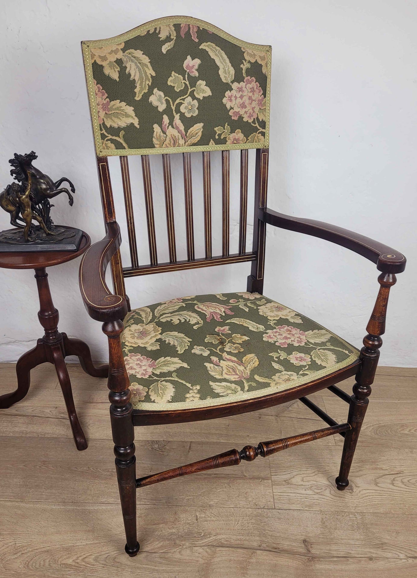 Edwardian Armchair Inlaid Floral Upholstery English 1900s Postage Available