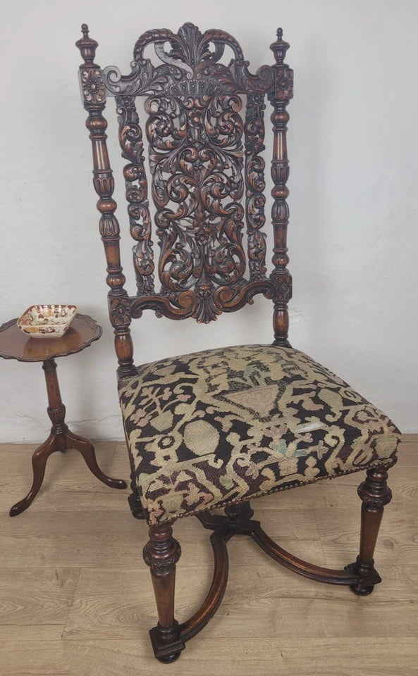 Walnut Hall Chair Carved High Back 17thC Style Vintage Delivery Available