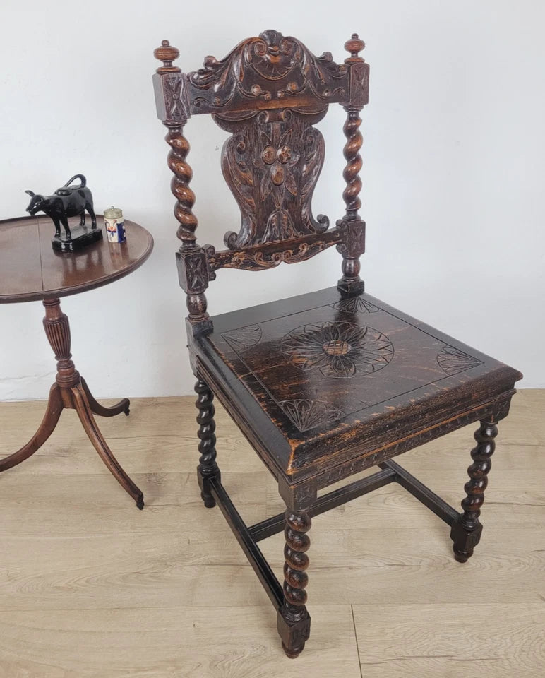 Victorian Side Chair Carved Barley Twist 17thC Styled Antique Postage Available